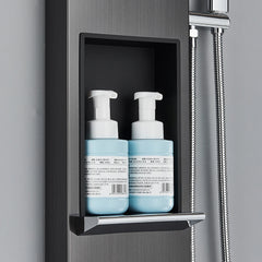 Black Shower Panel Column Big Screen Blue Light Rain&Waterfall Shower Head  Massage Jets Mixer Bathroom Shower Faucet