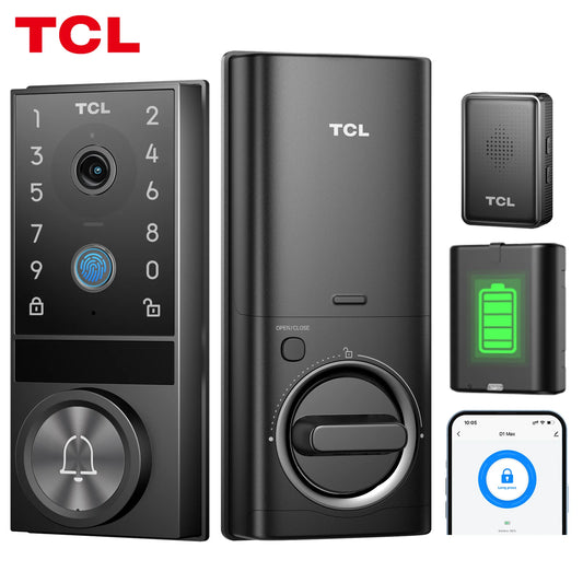 TCL D1 Max Security Video Smart Lock 2K Camera Doorbell & Fingerprint Keyless Entry 3-in-1 WiFi Door Lock PIR Motion Detection