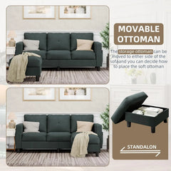 Sectional Sofa Couch Convertible L Shaped Sofas with Storage Ottoman Small Sectional Couches for Living Room, 3 Seater Couch wit