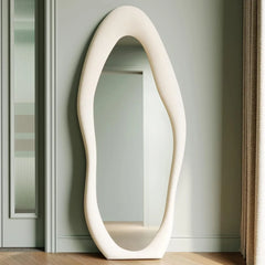 Full Length Mirror, 63" x 24" Wall Mirror, Flannel Wrapped Wooden Frame ,Leaning Against Wall for Living Room, White