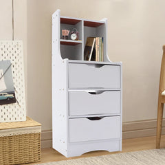 White Nightstand with 3 Drawers, Bedside Table Organizer for Bedroom & Living Room