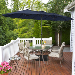 15FT Double-Sided Twin Patio Umbrella Sun Shade Outdoor Crank Market Base Navy