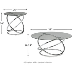 Round 3 Piece Small Table Set, Modern Art Deco, Coffee Table and 2 Side Tables, Chrome, 3 Piece Living Room Side Tables Set