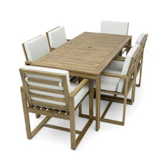 Patio Dining Set Outdoor Dining Table and Chair Set with and Removable Cushions for Patio Backyard Garden Light Teak