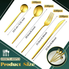 400 Pcs Gold Silverware Set with Knives Spoons and Forks Portable Stainless Steel Flatware Set Reusable Gold Utensils