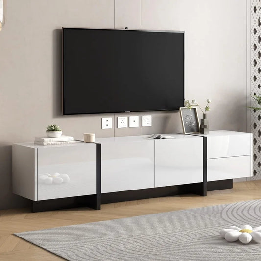 Rectangle Design TV Stand for Television Up to 80", Unique Style Console Table, Storage Cabinet with High Gloss UV Surface