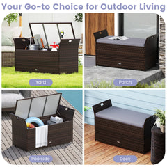 Outdoor Bench with Hand-woven PE Rattan Wicker Cushion & Side Handles Storage