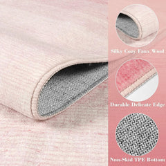 Modern Ombre Washable 4x6 Rug, Light Pink Rugs for Girls Bedroom, Soft Non-Slip Nursery Area Rug, Contemporary Non-Shed Kids