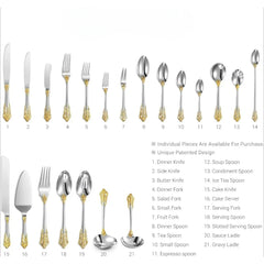 Luxury 20 piece 18/10 stainless steel cutlery set, 4-person service, silver plated with gold, exquisite silverware set