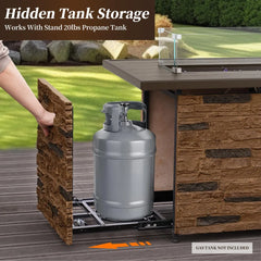 43" Propane Fire Pit Table, Outdoor Stone Firepit Table, Rectangular 50000 BTU Propane Fire Tables for Outside
