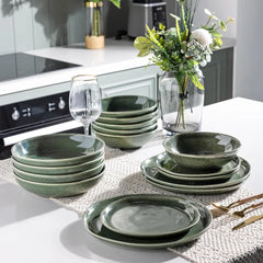 Ceramic Dinnerware Sets,Handmade Reactive Glaze Plates and Bowls Set,Highly Chip and Crack Safe Dishes Set,Service for 8 (24pc)