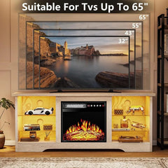 Fireplace TV Stand with 18” Electric Fireplace & LED Lights – Entertainment Center for TVs Up to 70”