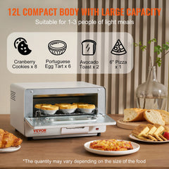 VEVOR 5-IN-1 Steam Oven Toaster 12L Convection Oven 1300W Steam Toaster Oven Countertop Combo with Grill Pizza Pan Gloves White