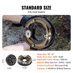 SucceBuy Trailer Hub Drum Kits Self-Adjusting Trailer Brake Assembly for 7000 lbs Axle Backing Plates Brake System Part Replace