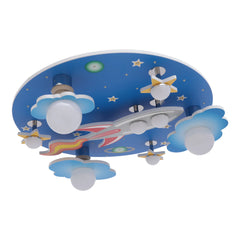 23.62" Modern Cartoon LED Ceiling Light Dimmable Blue Wood Cosmic Stars Flush Mount Chandelier Children's Room Ligting Fixture