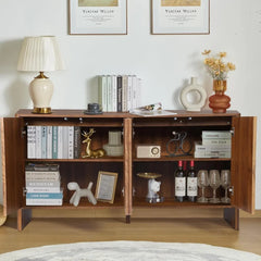 Sideboard Buffets Cabinet, Modern Accent Storage Cabinet with 4 Fluted Doors and Adjustable Shelves, Wood Credenza Buffet Sidebo