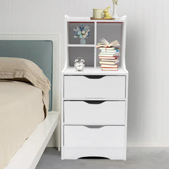 White Nightstand with 3 Drawers, Bedside Table Organizer for Bedroom & Living Room