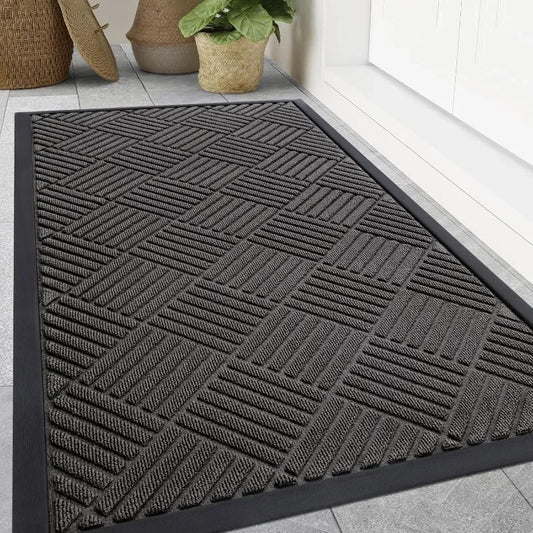 Front Door Mat Outside Entrance, Heavy Duty Outdoor Indoor Natural Rubber Doormat, Non Slip, Trap Dirt and Moisture, Easy Clean,