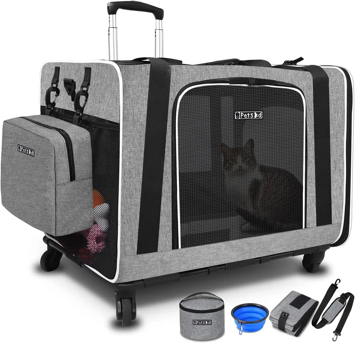 Cat Carrier with Litter Box Medium Large Cat Collapsible Soft Sided Pet Carrier for Car Travel with Lockable Safety Zippers