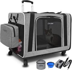 Cat Carrier with Litter Box Medium Large Cat Collapsible Soft Sided Pet Carrier for Car Travel with Lockable Safety Zippers