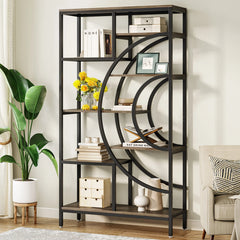 Tribesigns Bookshelf Industrial 5 Tier Etagere Bookcase, Freestanding Tall Bookshelves Display Shelf Storage Organizer