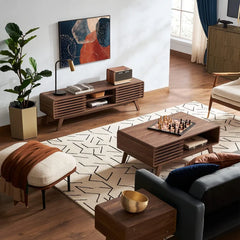 Mid-Century Modern Coffee Table with Sliding Doors & Storage – Wooden Living Room Centerpiece