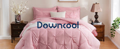 DOWNCOOL 7 Pieces King Size Comforter Set, Pink Pintuck Bed in A Bag, Pinch Pleat King Size Bed Set,All Season Bedding Sets with