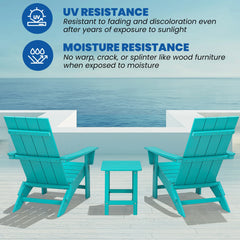 Portable Chairs Table Set of 3, Folding Adirondack Chair Table for All Weathers, Outdoor Fire Pit Chairs for Patio Poolside