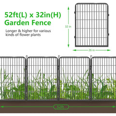 Decorative Garden Fence with Gate for Dogs Metal No Dig Fencing for Yard, 32in(h) x 52ft(l) 24 Panels Animal Barrier Fence Tempo