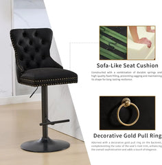 Velvet Swivel Bar Stools Set of 4 with Upholstered Back, Adjustable Counter Height Barstools, Bar Chairs for Home Bar Kitchen