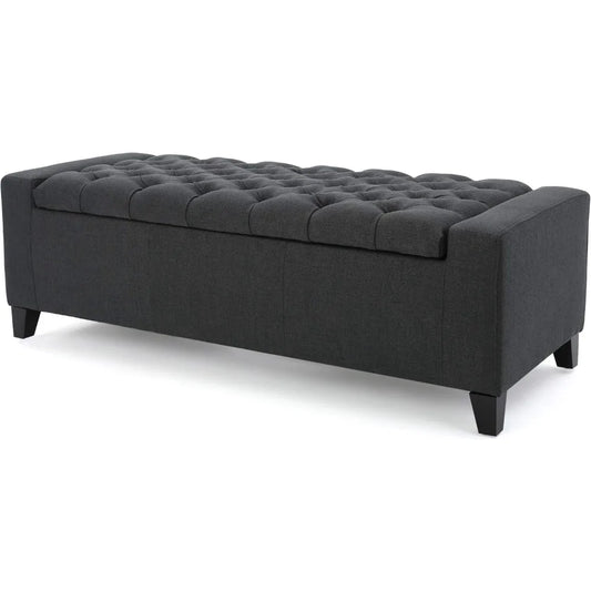Hikaru Fabric Storage Ottoman, Dark Grey Dimensions: 20.50”D x 51.00”W x 17.00”H