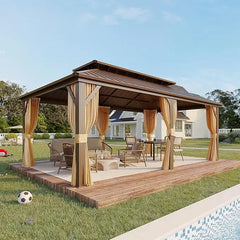 12' X 18'Hardtop Gazebo, Galvanized Steel Ventilation Double Roof Aluminum Frame, Outdoor Gazebo for Garden, Patio, Gazebo