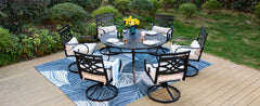 7 Pcs Patio Dining Sets, Outdoor Table Chair Set for 6 with Swivel Chairs and Steel Round Table, Outdoor Dining Furniture