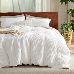Cotton Duvet Cover King - 100% Cotton Waffle Weave Coconut White Duvet Cover King Size, GentleSoft™ and Breathable Bedding Set