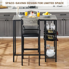 Bar Table Set for 2 with Footrest, Kitchen Dining Table with 2 Upholstered Chairs, Small Space Counter Height Bar Stools