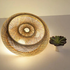Asian Rustic Bamboo Flush Mount Ceiling Light 3-Lamp Antique Rattan Ceiling Light Weaving Lantern Lighting Fixture
