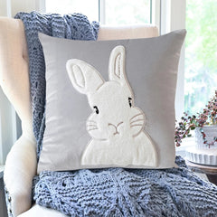 2Pcs Easter Rabbits Throw Pillow Cover 45x45cm Bunny Soft Cushion Case Plush Rabbit Embroidered Pillowcase for Sofa Home Decorat