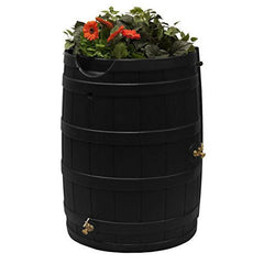 Rain Wizard 65 Gallon Rain Barrel Self Draining Planter Brass Spigots UV Resistant Linkable Polyethylene Outdoor Garden Water