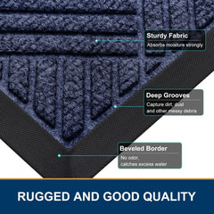Front Door Mat Outside Entrance, Heavy Duty Outdoor Indoor Natural Rubber Doormat, Non Slip, Trap Dirt and Moisture, Easy Clean,
