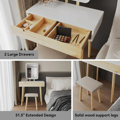 Makeup Vanity Desk with Lights, Small Vanity with Adjustable Brightness Mirror for Small Spaces, Vanity Desk with Drawers