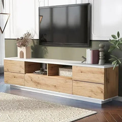 Modern 80-Inch TV Stand with 3 Cabinets & Open Shelves – Minimalist Wooden Entertainment Center