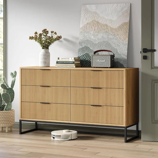 6 Drawer Double Dresser Modern Dresser Wood Storage Dressers & Chests of Drawers for Closet, Bedroom Living Room, Hallway