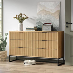 6 Drawer Double Dresser Modern Dresser Wood Storage Dressers & Chests of Drawers for Closet, Bedroom Living Room, Hallway