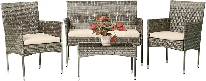 Patio Furniture Set 4 Pieces Outdoor Rattan Chair Wicker Sofa Garden Conversation Bistro Sets for Yard, Pool, or Backyard Use