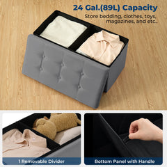 30 Inches Folding Storage Ottoman Bench Ottoman With Storage FootStool For Bedroom Living Room Holds Up To 570 Lb
