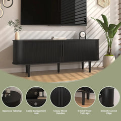 63'' TV Stand, TV Stands for Living Room, Entertainment Center with Storage and Sliding Door for 50/55/60/65 inch TV,