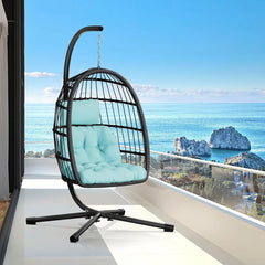 Egg Chair with Stand,Patio Rattan Wicker Hanging Swing Egg Chair Hammock Chair for Bedroom Porch Garden
