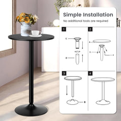 24” Round Top Pub Bar Table, Modern Circular Bistro High Table for Dining Room Living Room Kitchen Restaurant Home Bar, Black