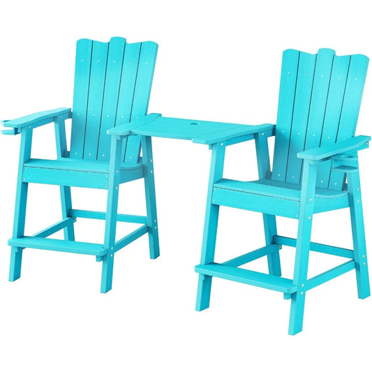 Tall Adirondack Chairs Set of 2, HDPS Patio Adirondack Chairs, Tall Balcony Chair with Connecting Tray, Bar Height Chairs with C