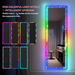 Full Length Mirror with RGB Lights, Full Body Lighted Mirror with Crushed Diamond, Free Standing Floor LED Mirror, Wall Mounted